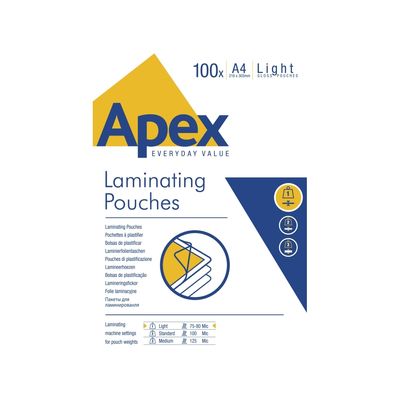 Fellowes Apex - 100 pochettes de plastifications A4 (216 x 303 mm) - 80 microns