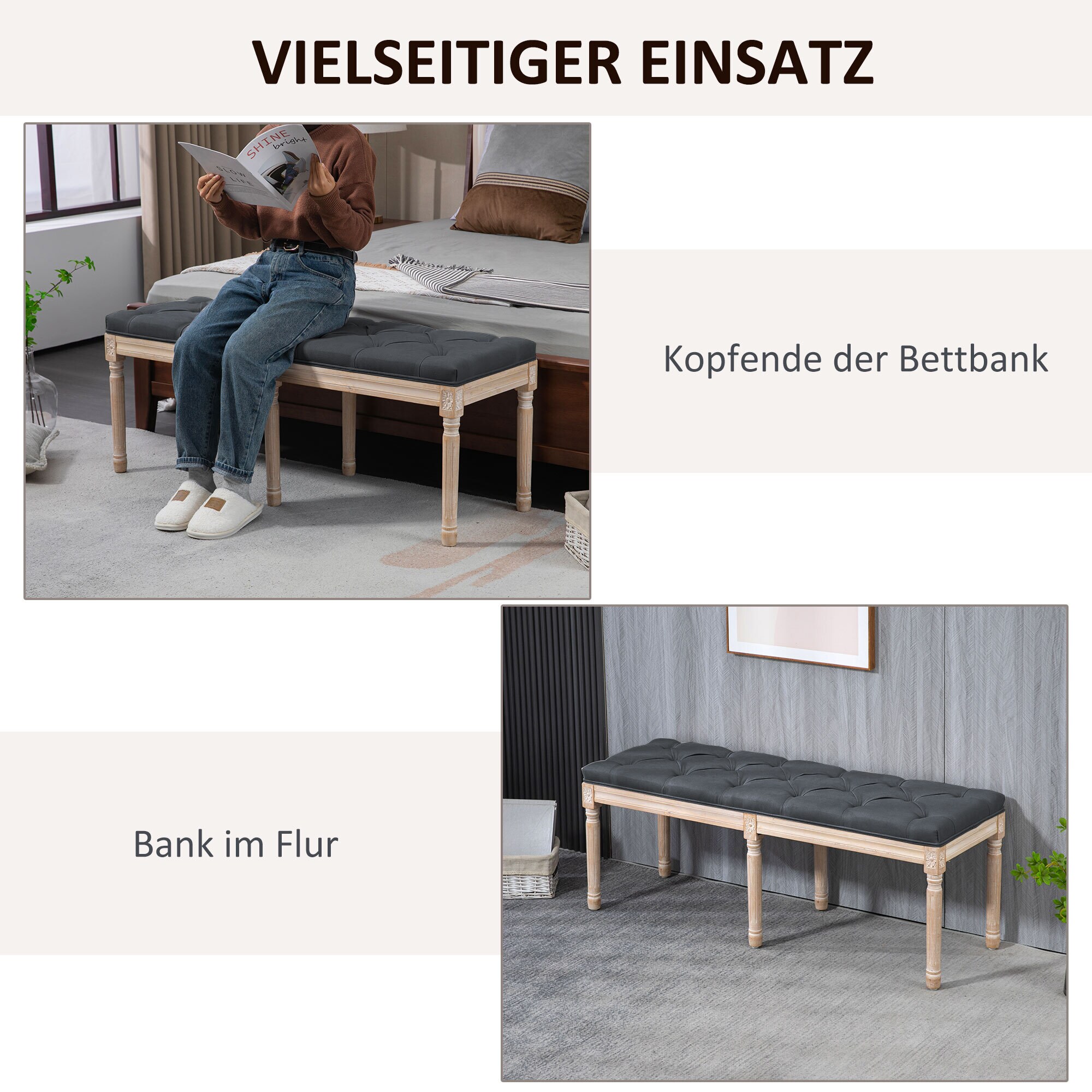 HOMCOM Bettbank mit Knopfheftung grau 117L x 40B x 48H cm