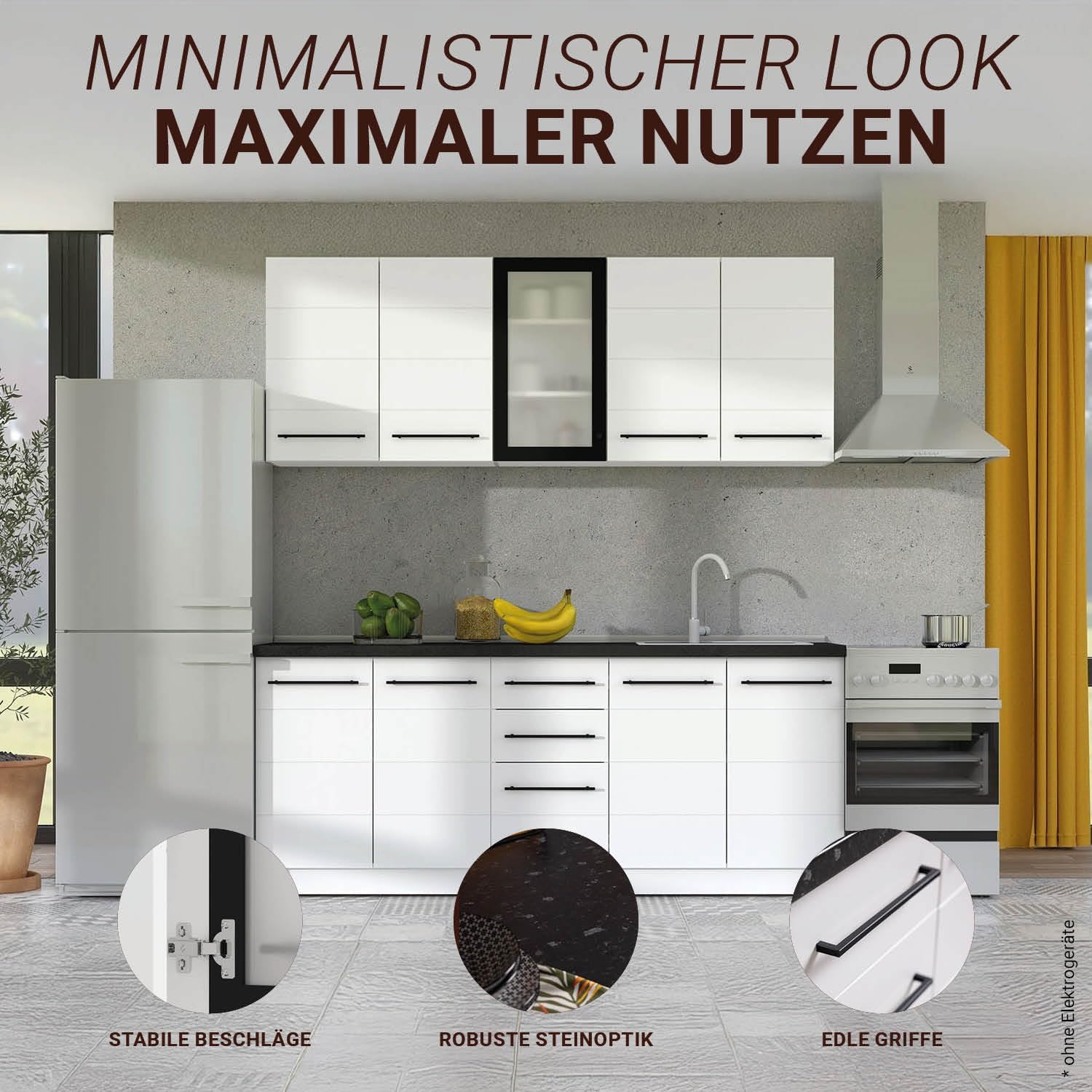 Homestyle4u Küchenzeile 200 cm Weiß, funktionales Küchenmöbel mit Schränken und Stauraum – ohne Elektrogeräte – perfekt für Küche, Wohnküche, Artikel 3162