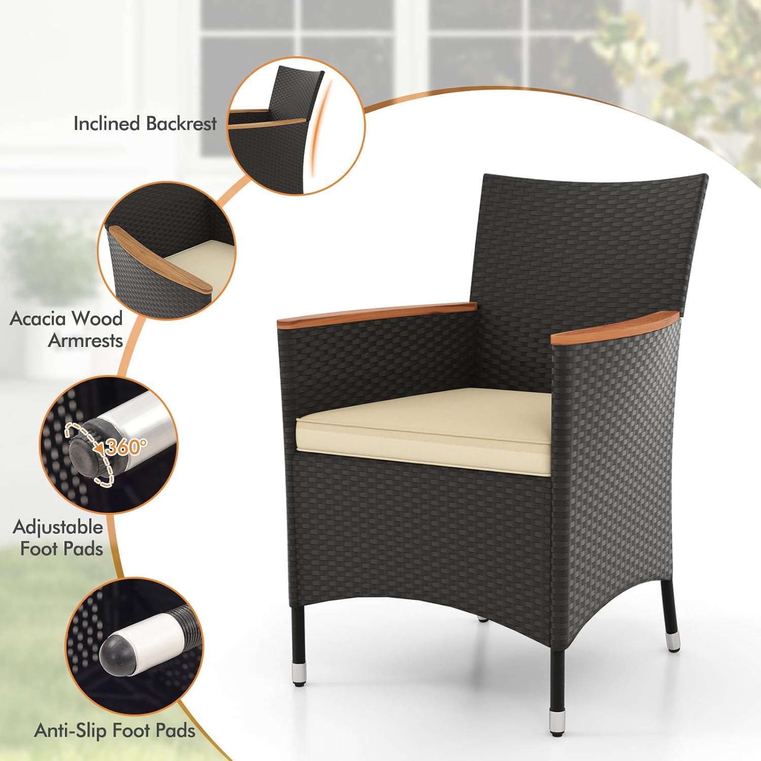 GIANTEX Rattan Gartenmöbel Set, Sitzgruppe Garten Lounge 4 Stühle mit Tisch, Rattan Lounge Möbel Outdoor, Terrassenmöbel Balkonmöbel Set für 4 Personen, Gartengarnitur Sitzgarnitur Garten Essgruppe