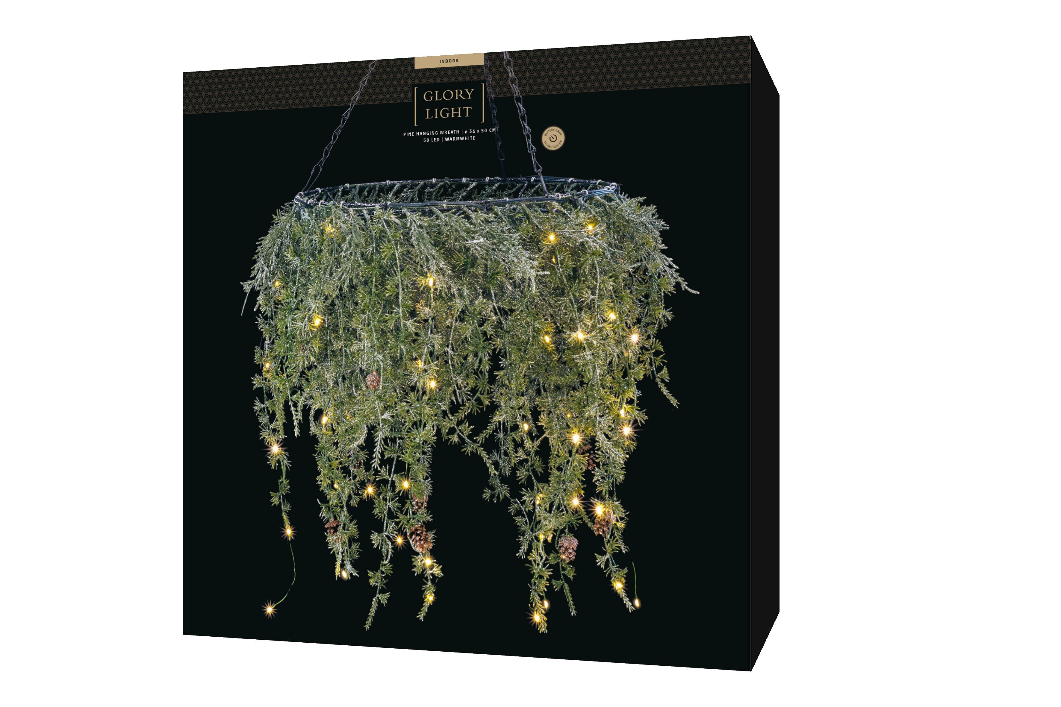 PINE WREATH LED Licht - Grün / B: 11.0 cm x H: 40.0 cm