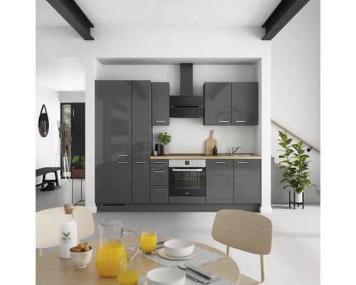 NOBILIA keukenblok met apparatuur Urban 270 cm leigrijs hoogglans voorgemonteerde variant links 4004539009318