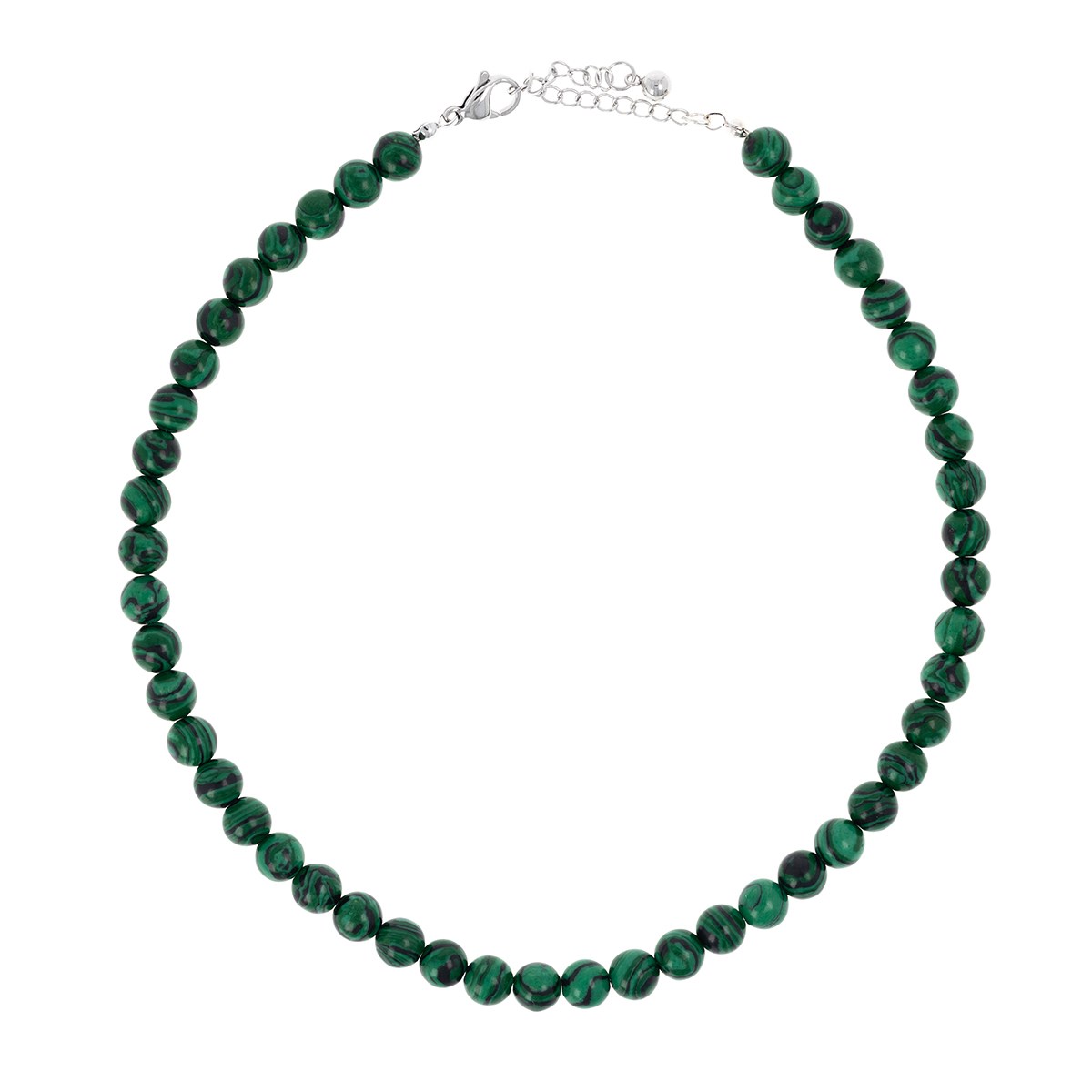Collier Pierres malachites Acier longueur 40+5cm