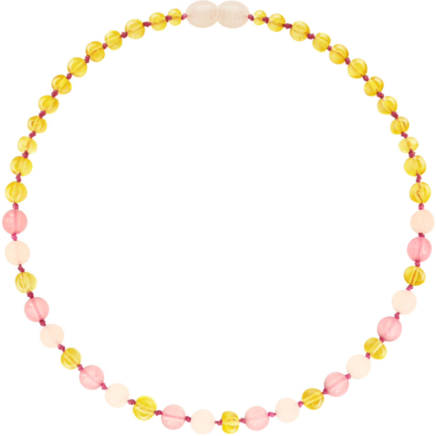 Barnsteen | Ketting  | Glimmend | Baroque Lemon/Rose Quartz/Pink Jade | 32 cm