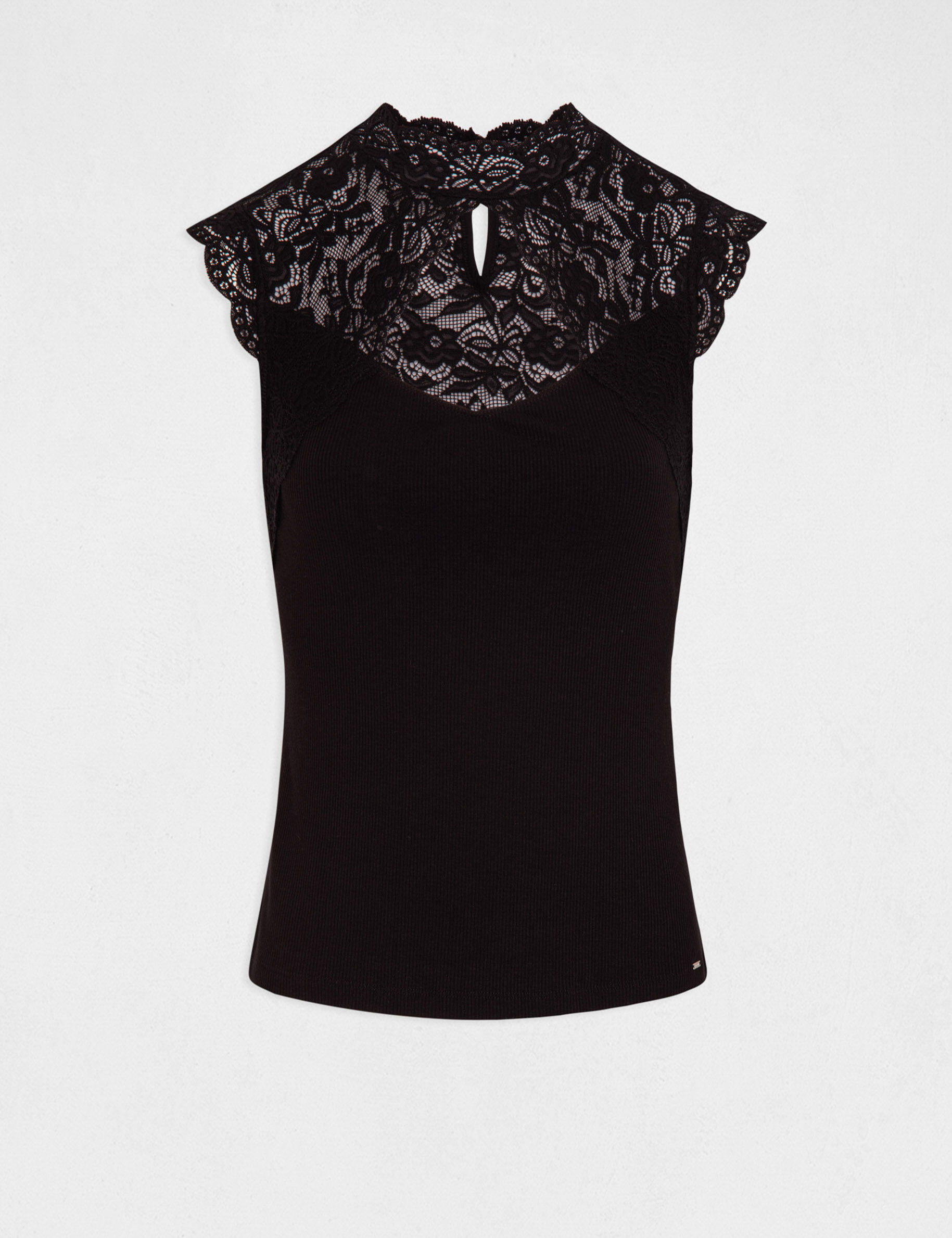 T-shirt sans manches à dentelle noir femme - noir
