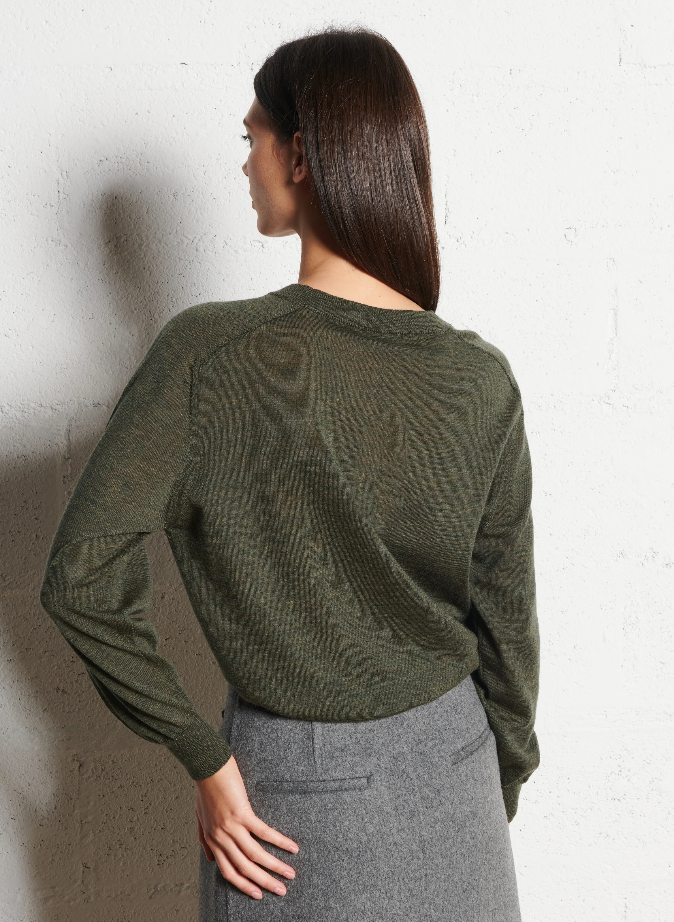 ACE - Pull fin col rond en laine| Kaki
