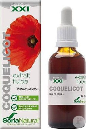 Soria Natural Papaver Rhoeas Cocquelicot XXI Extrait Fluide Glycériné Flacon Compte-Gouttes 50ml