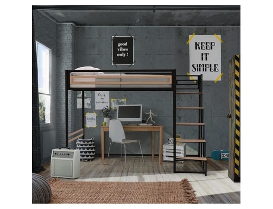 TBS - Lit mezzanine - 140x190 cm - métal - noir - sommier inclus ...