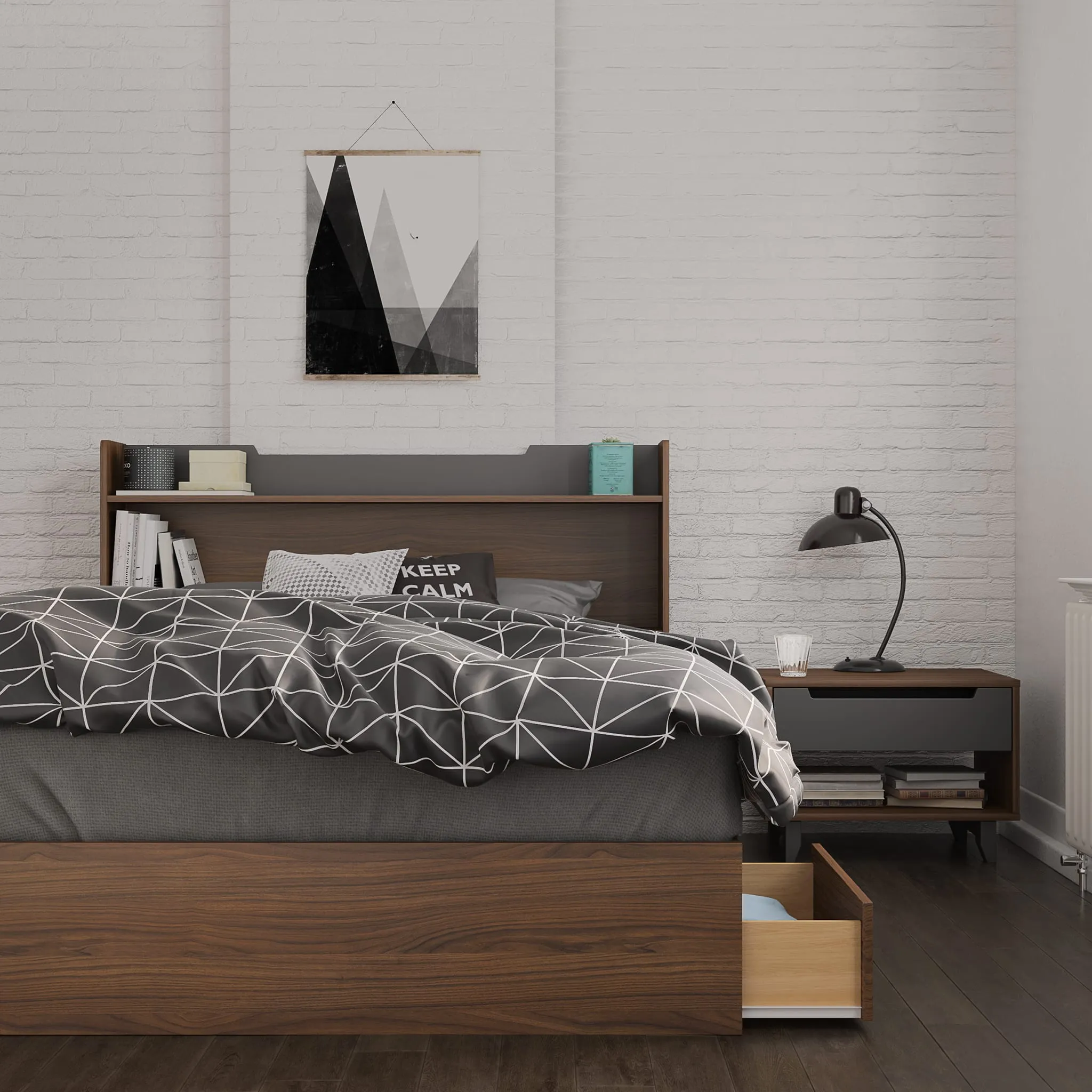 Nexera Table de Nuit Alibi - Noyer et Gris Charbon