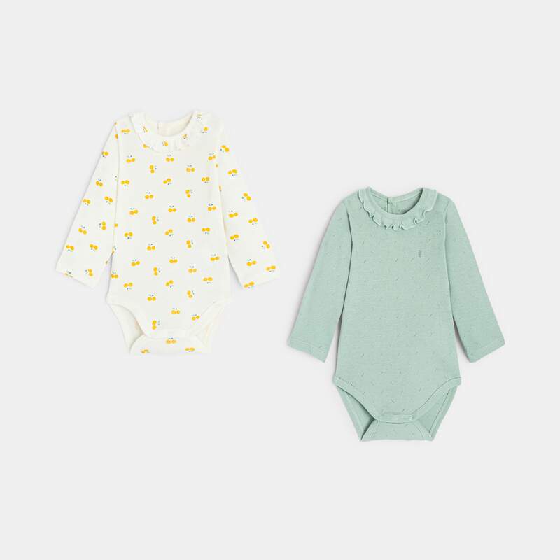 Body fantaisie à col volanté bébé fille (lot de 2)