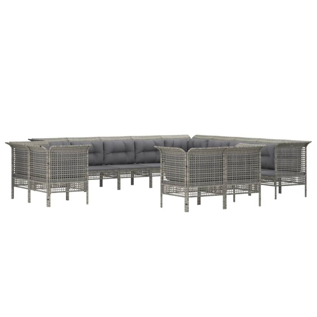 Salon de jardin meuble d'extérieur ensemble de mobilier 13 pièces avec coussins gris résine tressée