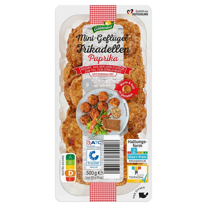 GÜLDENHOF Geflügelfrikadellen 500 g, Mini-Paprika