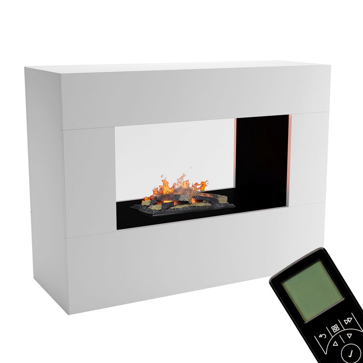 GLOW FIRE 'Konsalik' elektrische haard | Waterdamphaard met OMC 600 inclusief hout in de kleur wit als roomdivider | HxBxD: 90x120x45 cm