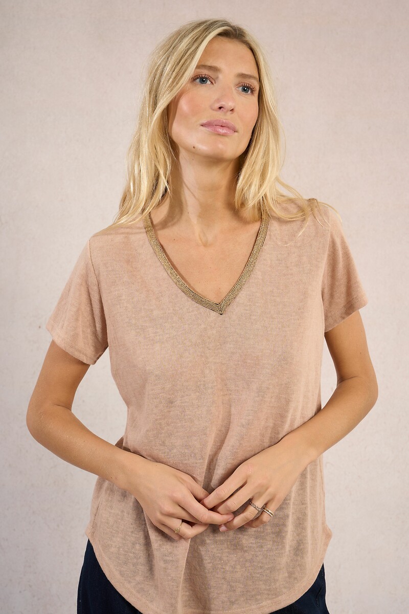 Camiseta Molly Bracken com decote em V iridescente