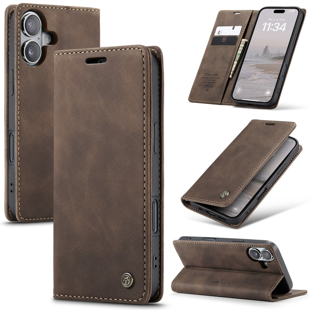 iPhone 16 Leder Tasche Flip Wallet Etui mit Kartenfächern - Braun