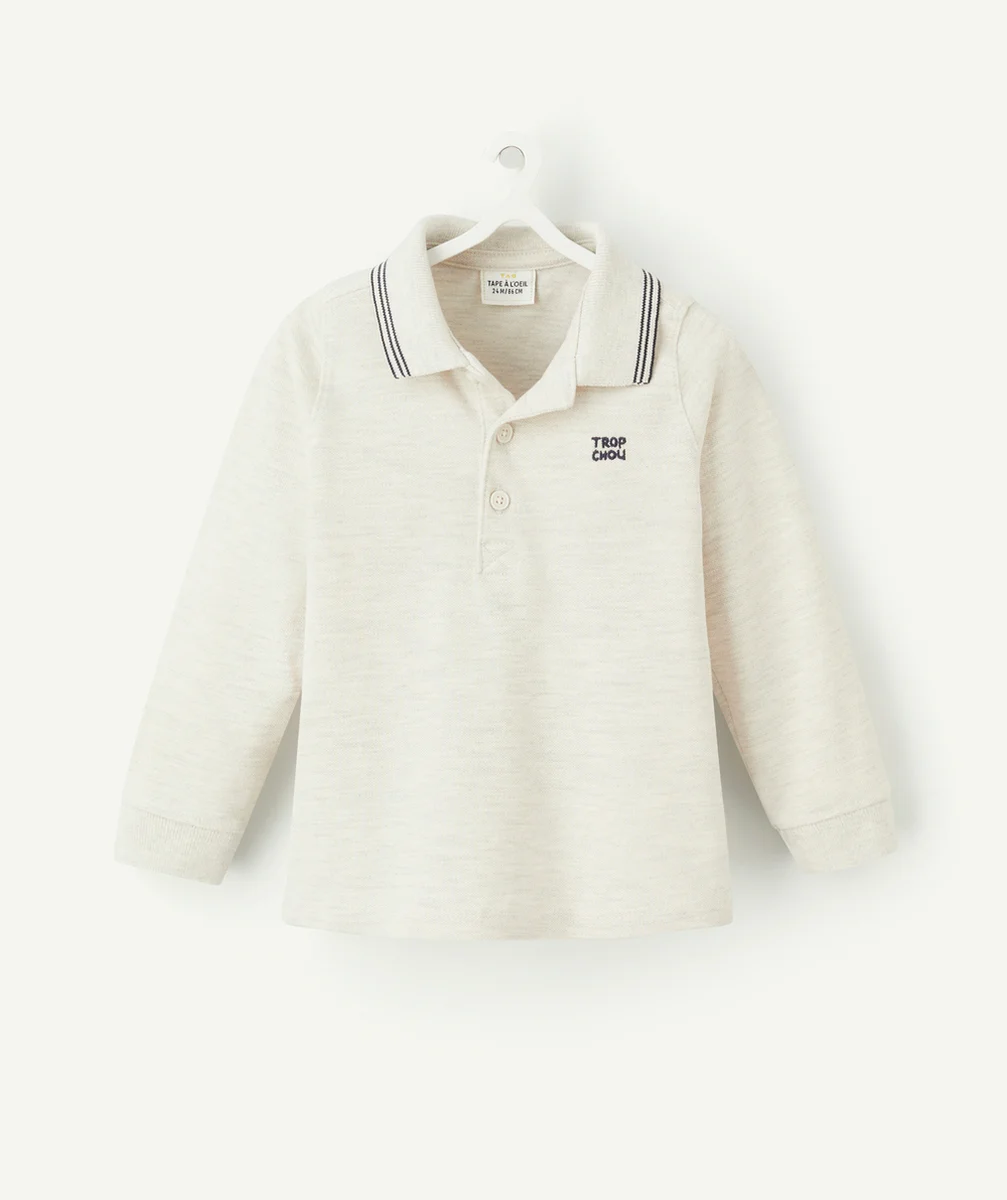 POLO BÉBÉ GARÇON EN COTON BIO GRIS CHINÉ AVEC MESSAGE