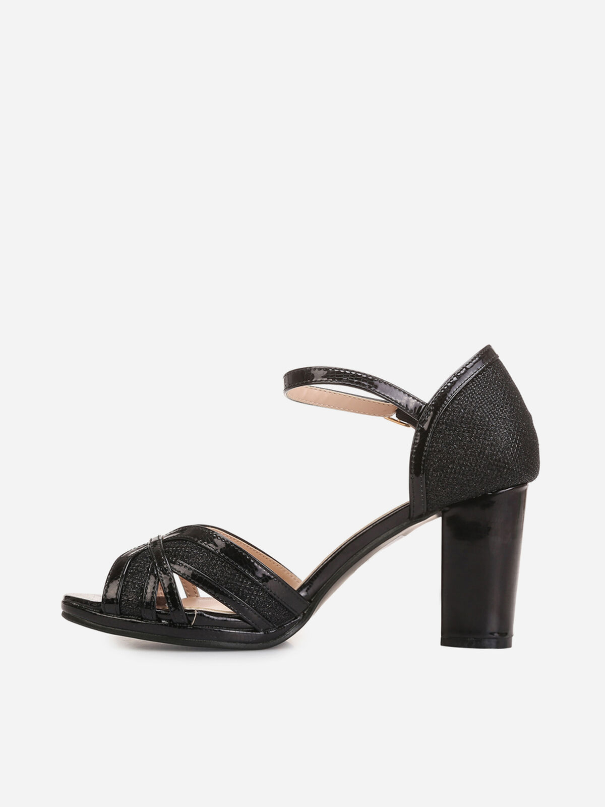 Sandales en simili cuir et paillettes- Noir