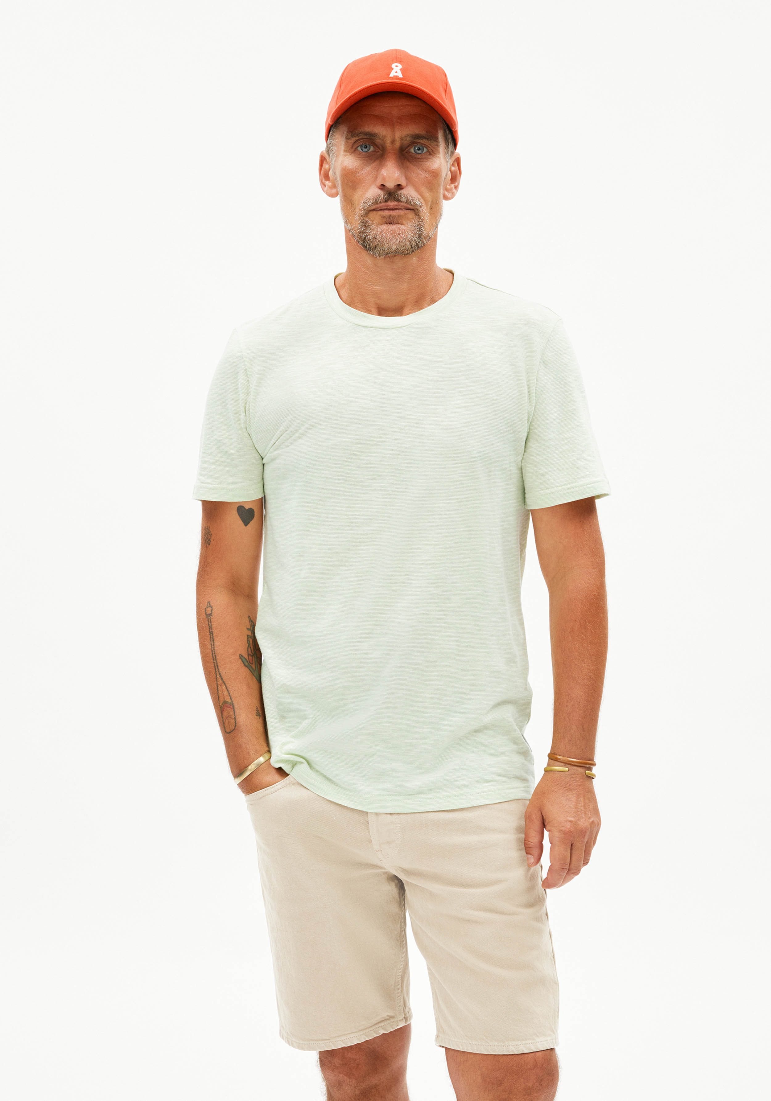 Armedangels T-Shirt Jaames Structure Green Ash-Oatmilk