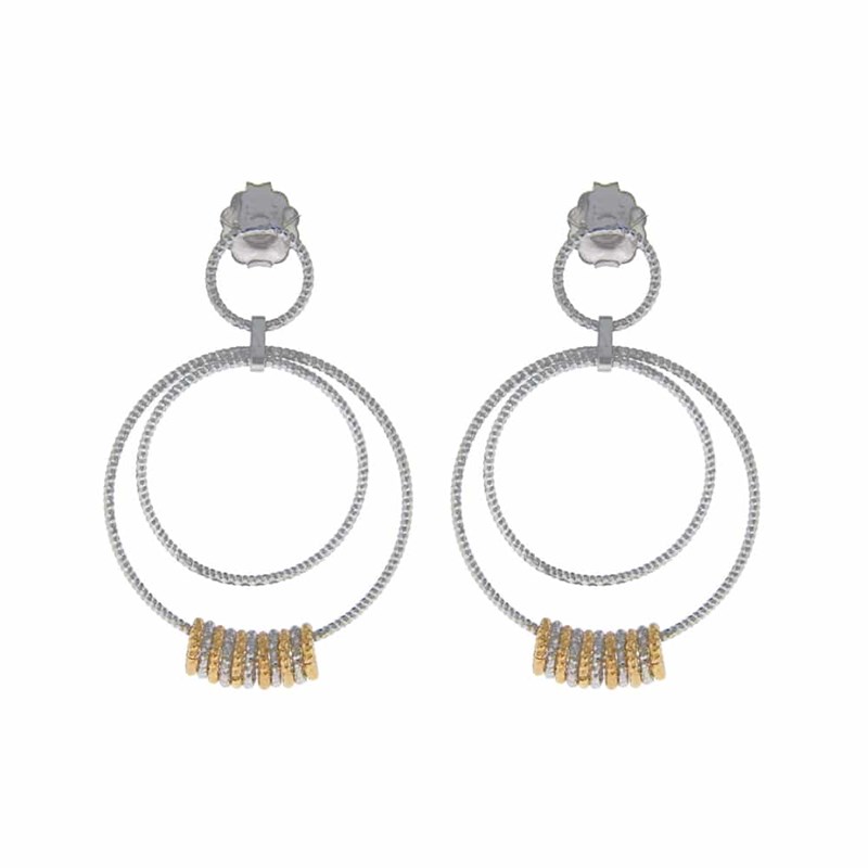 Boucles D'oreilles Argent Rhodié Doré Doubles Cercles Diamanté