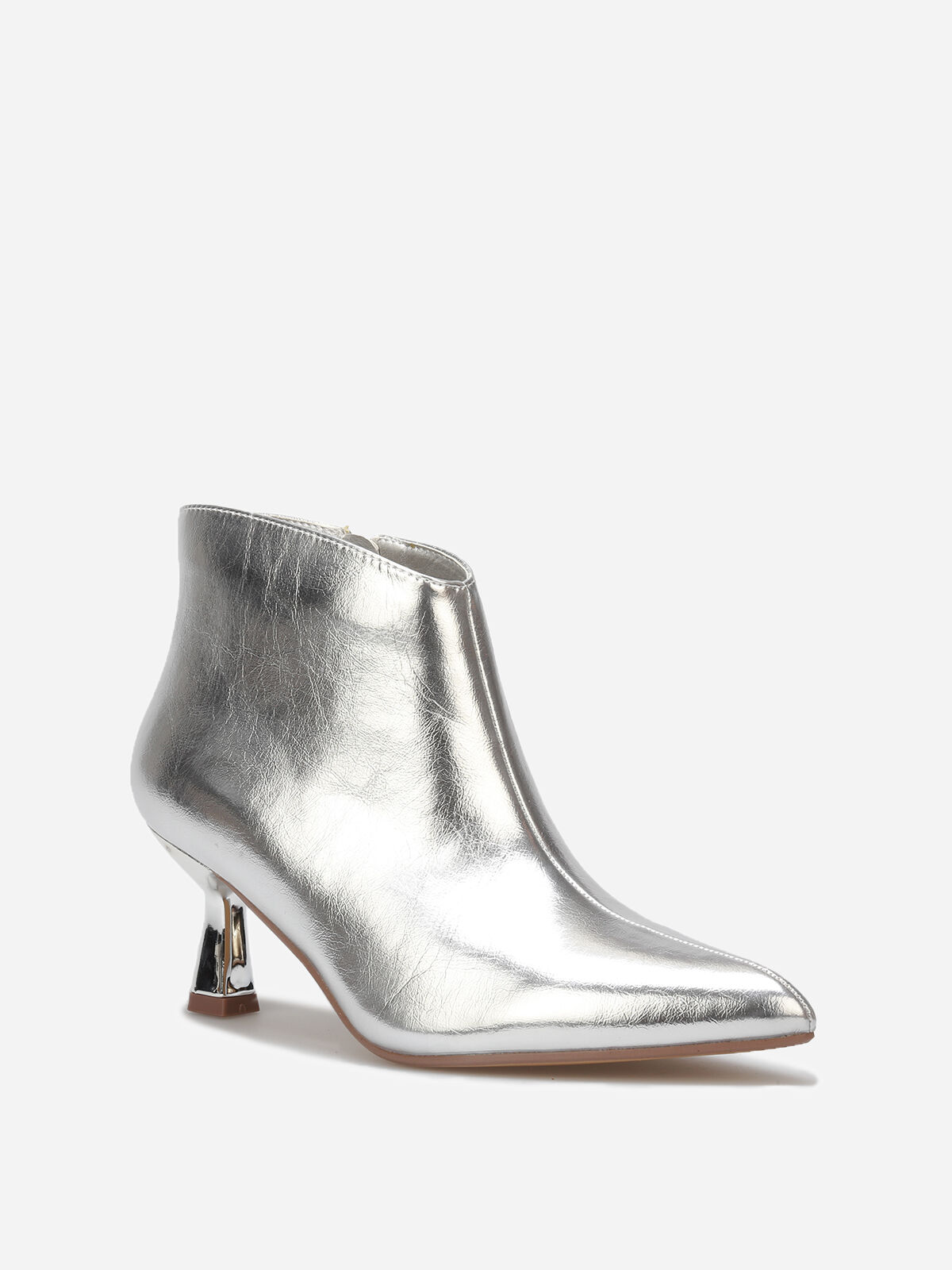 Bottines pointues à petit talon métallique- Argenté