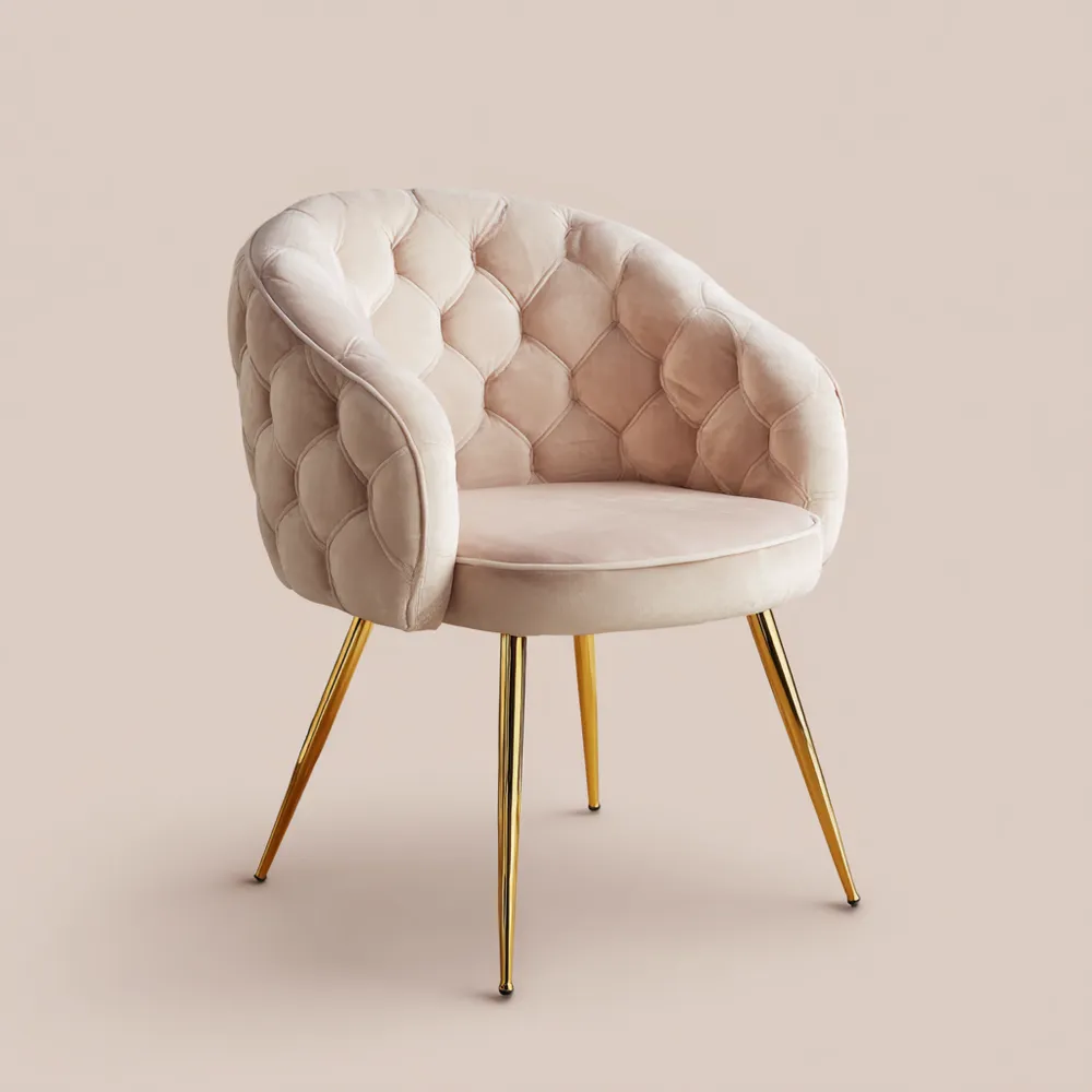 Esszimmerstuhl Samtpolsterung – 60x60x85 cm – Beige – Luxuriöses Desig