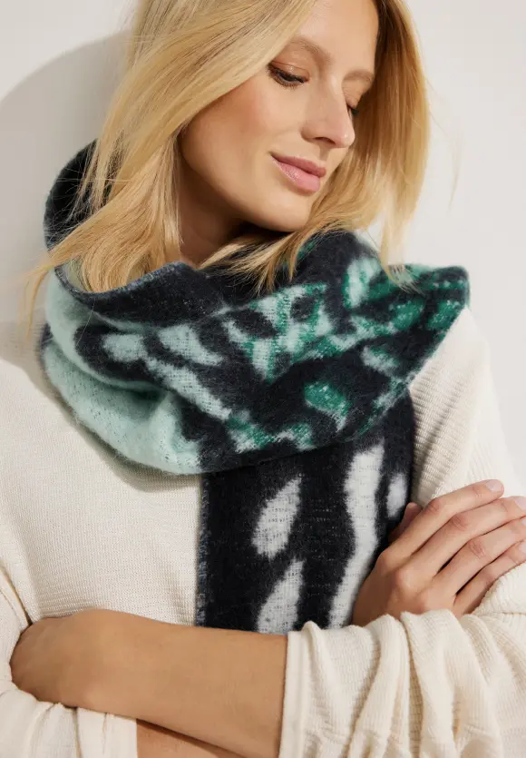 Jacquard Schal mit Fransen - deep blue