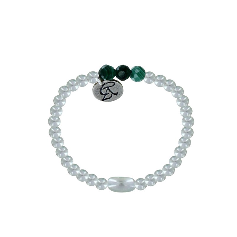 Bague Argent Elastique Bille et Trois Perles de Malachite Facettée