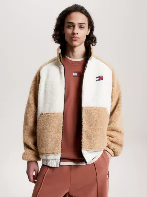 Jaqueta Sherpa Relaxada com Blocos de Cores Reversíveis