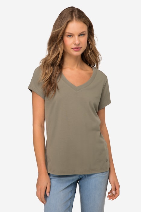 T-Shirt, kleiner Knoten Print, V-Ausschnitt, Halbarm, OEKO-TEX MIG