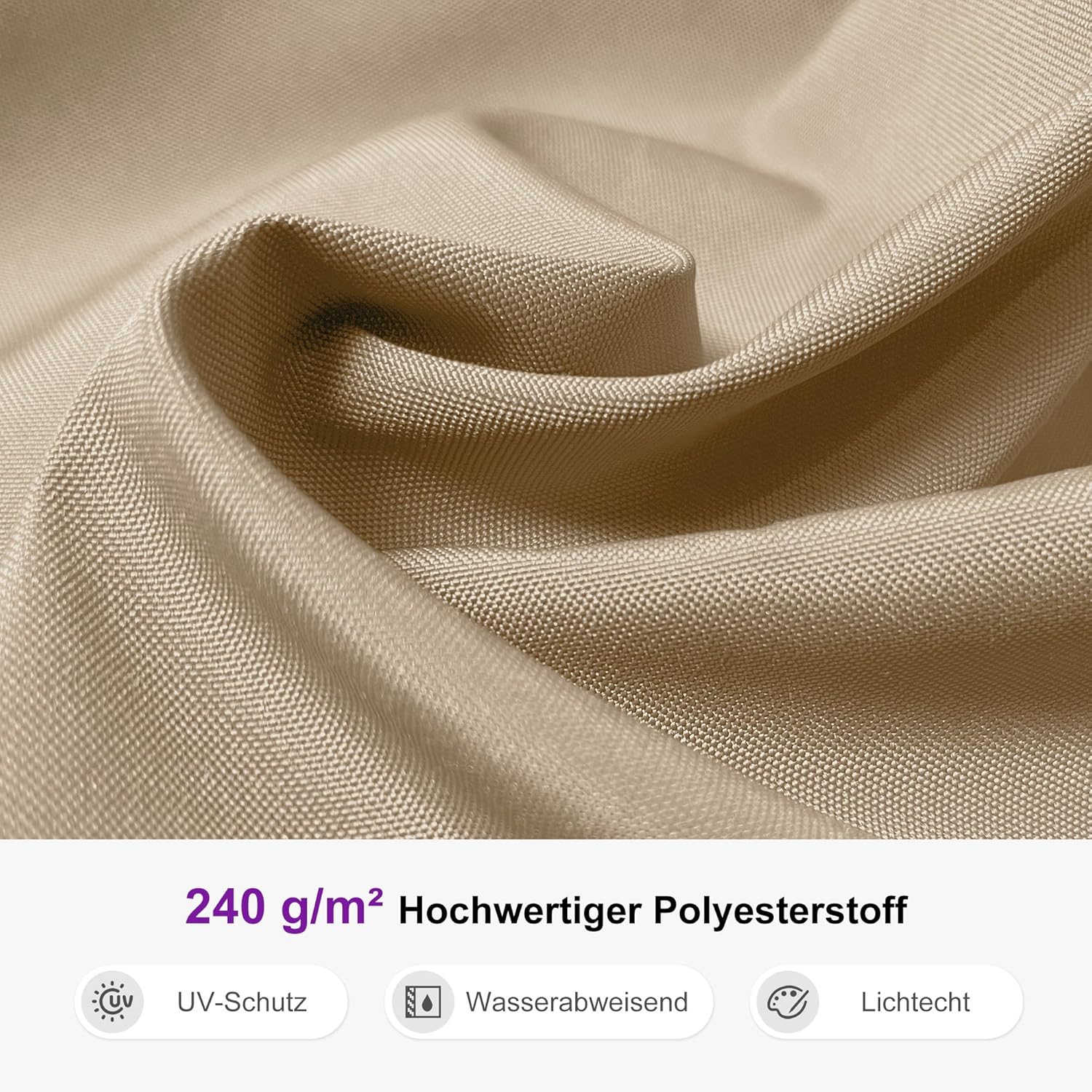 PURPLE LEAF Alu Holzoptik Ampelschirm Rechteckig 300 x 400 cm Rechteckig Sonnenschirm Groß 360° Drehbar Doppeldach Gartenschirm mit Kurbel Doppeldach, Beige