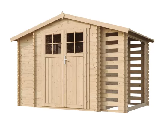 Abri de jardin en bois et range bûches extérieur - 3,53 + 0,97+0,97 m2 - TIMBELA M389F