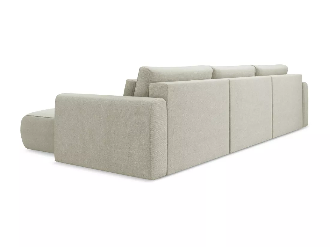 Canapé d'angle panoramique convertible en tissu texturé - beige clair - KAPUA