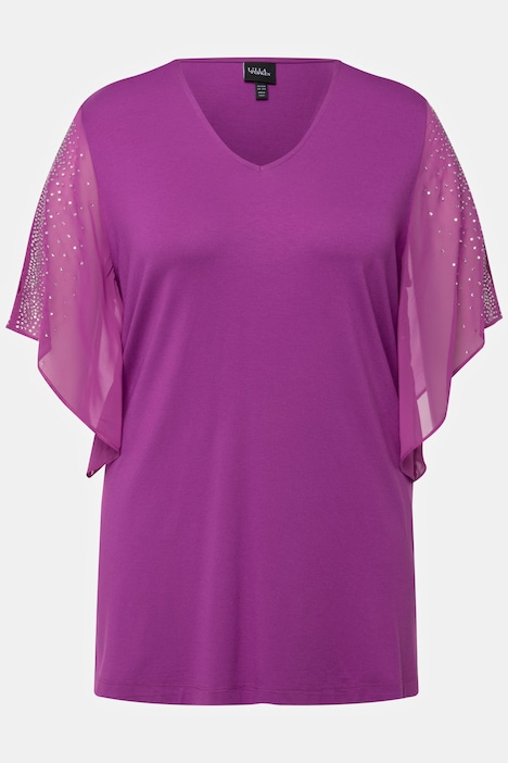 Tunika, Glitzersteinchen, A-Linie, V-Ausschnitt, 3/4-Arm