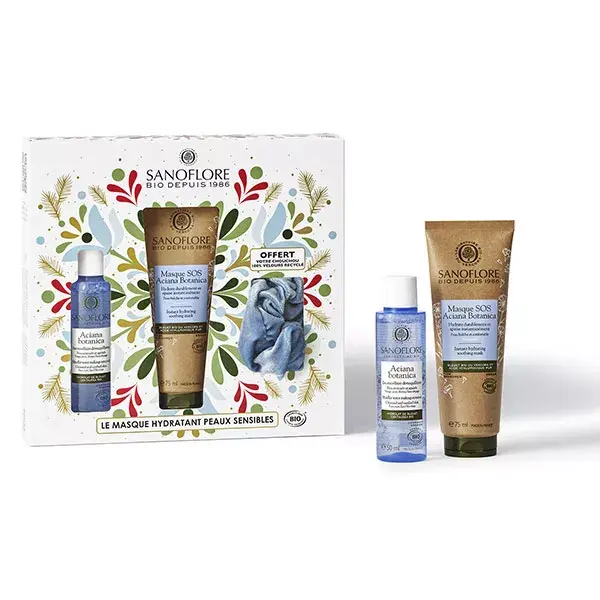 Kit de presente com máscara facial orgânica Sanoflore SOS Aciana Botanica 75ml + 2 brindes