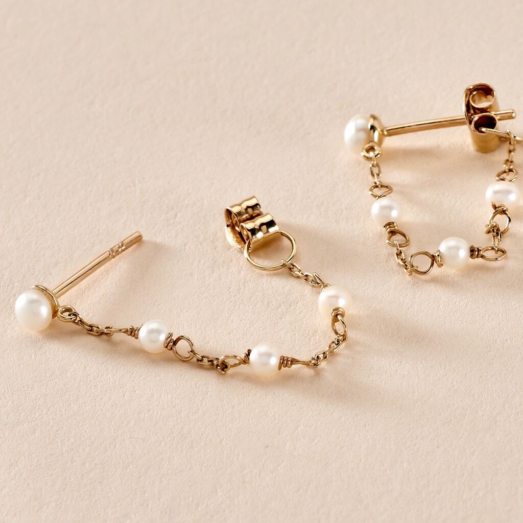 Boucles D'oreilles Pendantes Or Jaune Tiny Pearls Perle