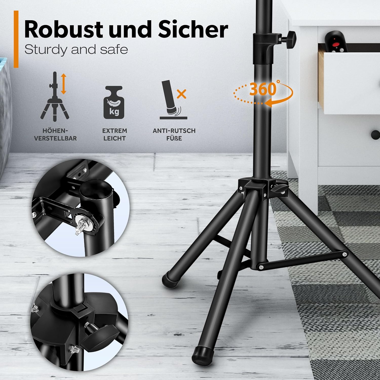 TRESKO Infrarot Heizstrahler 2500W mit Fernbedienung | Wärmestrahler elektrisch mit 3 Heizstufen | Terrassenstrahler Innen & Außen | Infrarotstrahler höhenverstellbar