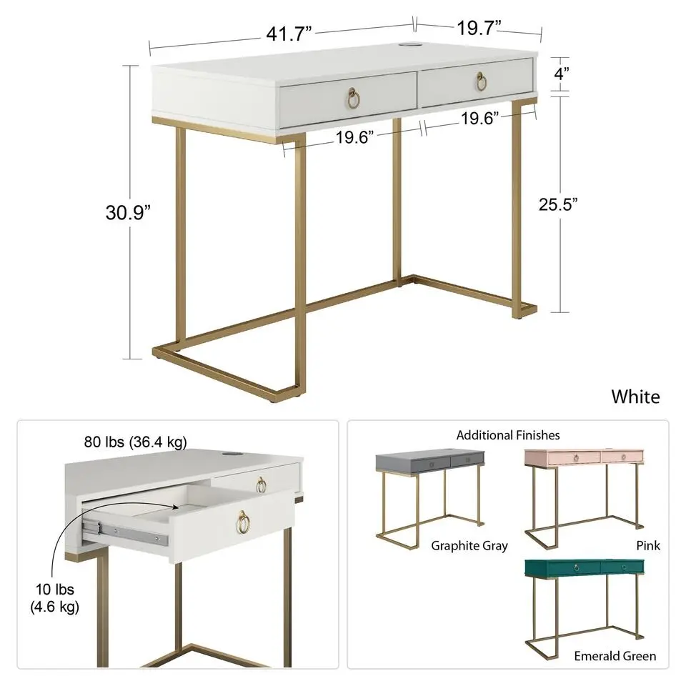 Camila - Bureau met 2 laden in wit MDF
