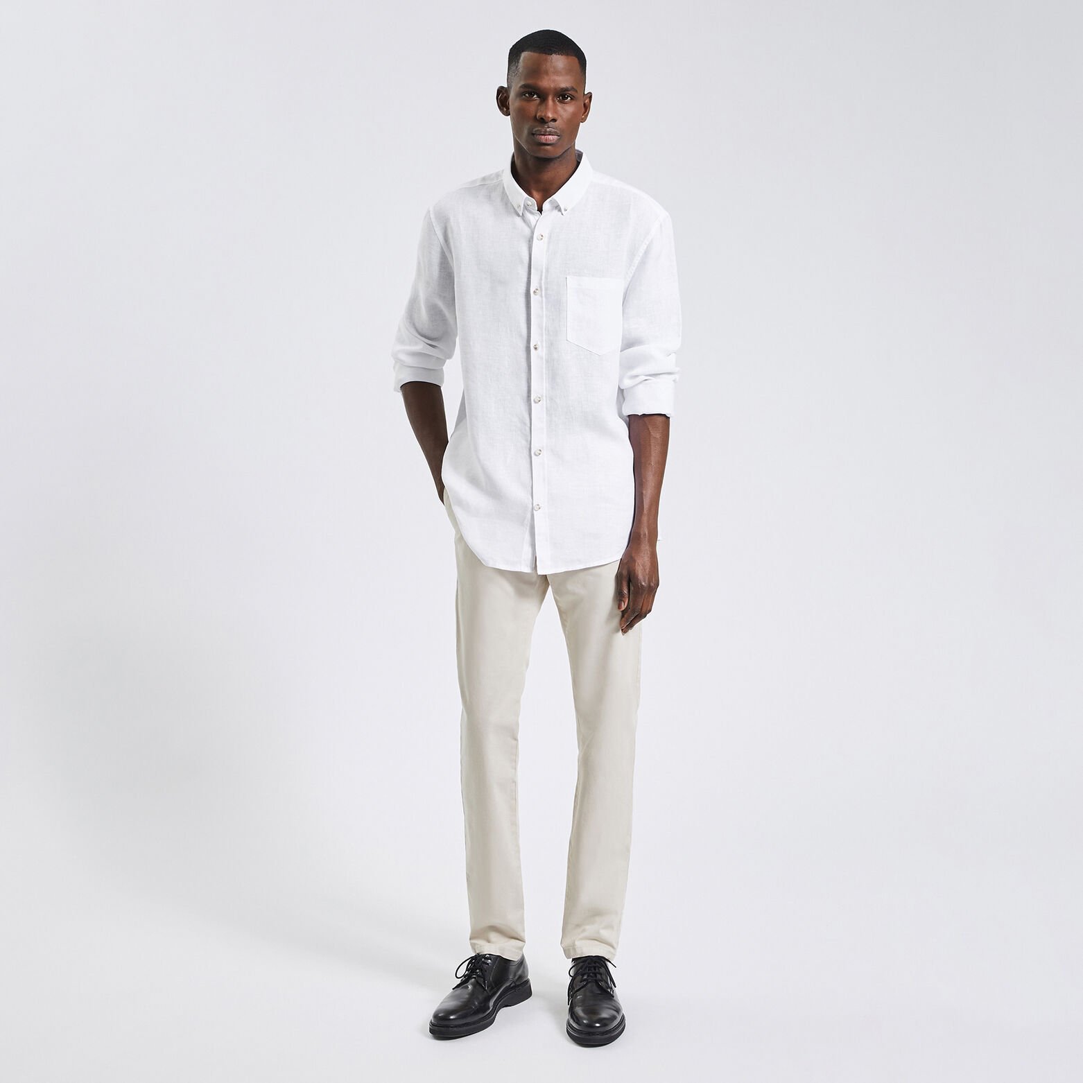 Chemise regular unie lin Blanc
