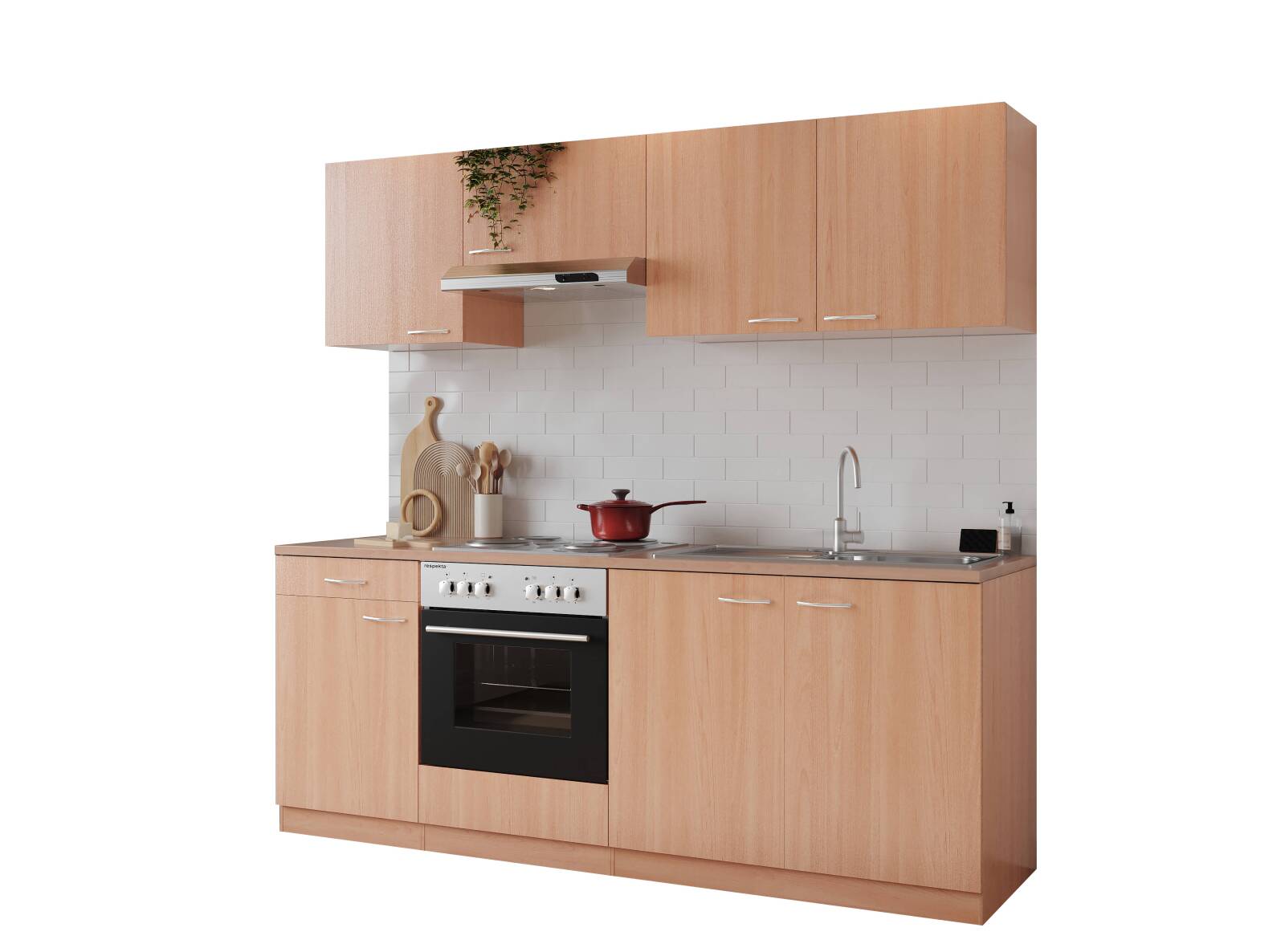 RESPEKTA Küchenblock GERDA - Buche - mit E-Geräten - 210 cm