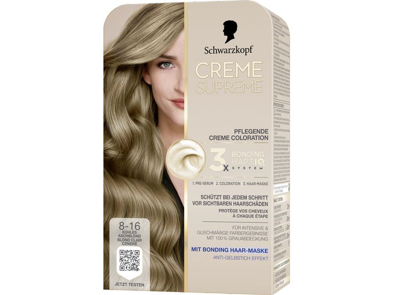 Schwarzkopf Creme Supreme Haarcoloration Creme Supreme 8-16 Coloration, schützt das Haar sichtbar vor Haarschäden
