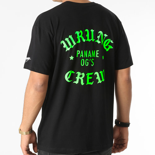 Tee Shirt Oversize Large Crew Noir Vert Fluo