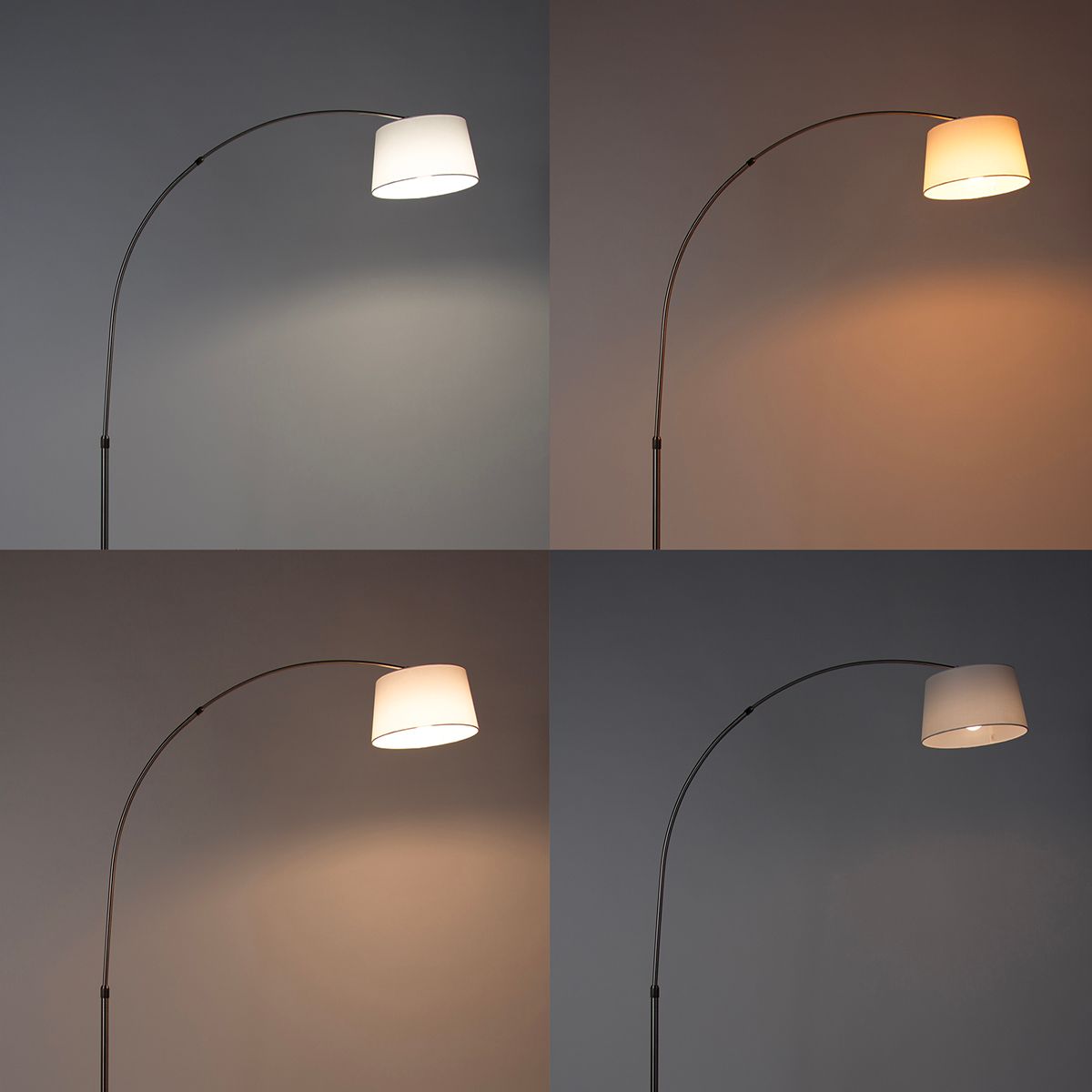 Smart booglamp staal met witte stoffen kap incl. Wifi A60 - Arc Basic