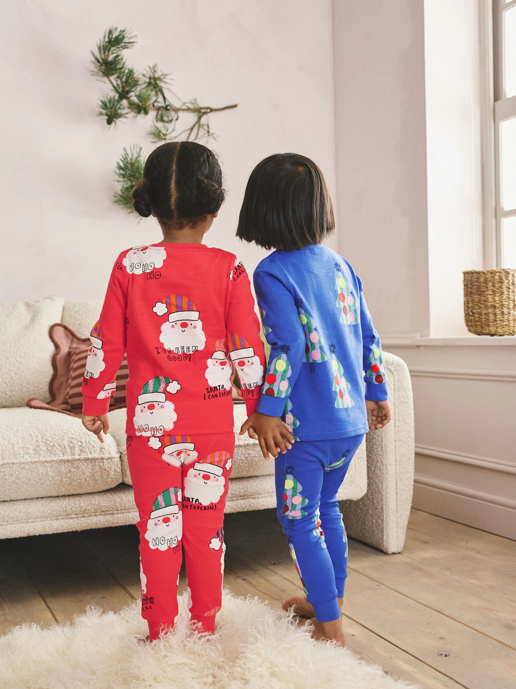 Rood/blauw kerstman - Set van 2 knusse Kerstmis Pyjama's (9mnd-12jr)