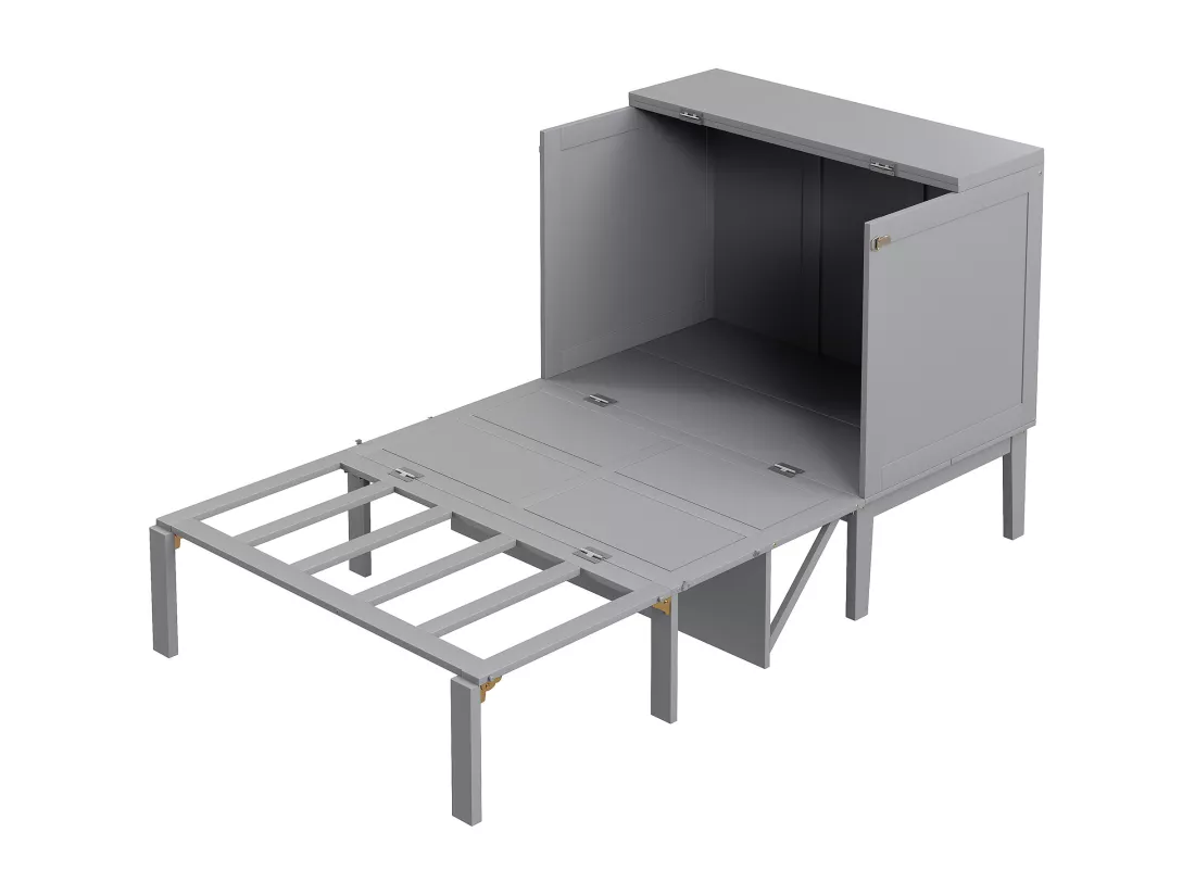 Lit escamotable 90x200 cm en bois - avec sommier à lattes - Gris
