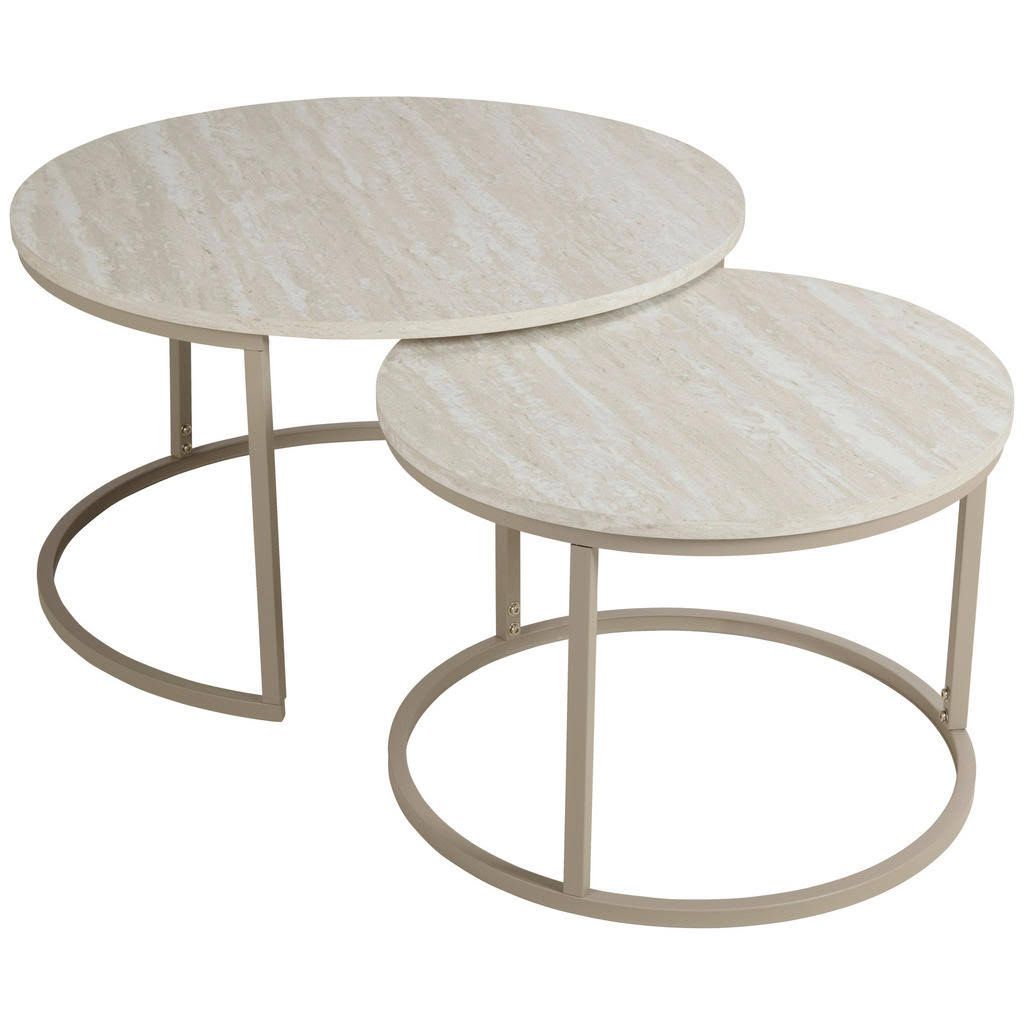 Couchtischset Hellgrau Metall Holzwerkstoff 2-teilig rund