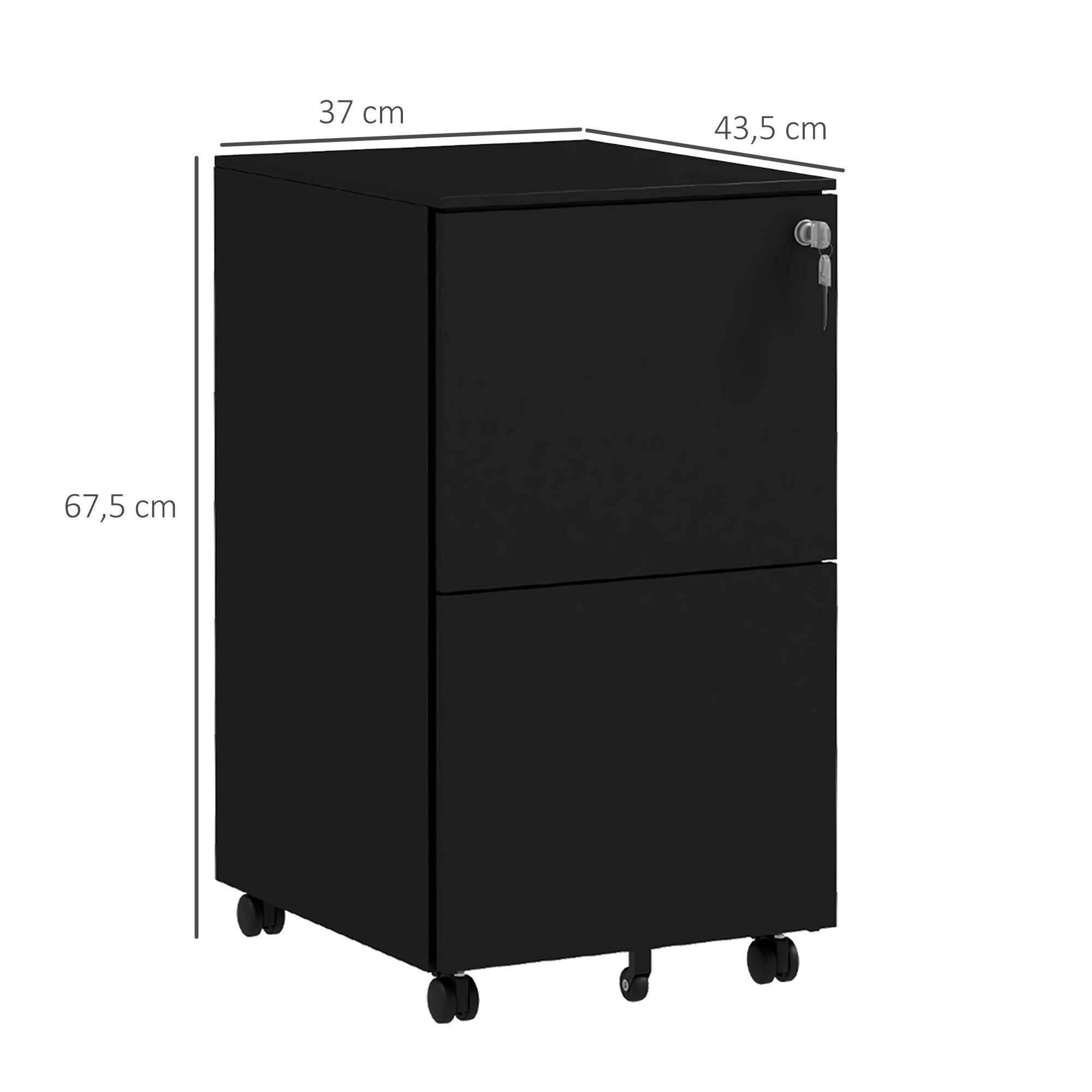 Vinsetto Rollcontainer mit 2 verschließbaren Schubladen schwarz 37L x 43,5B x 67,5H cm