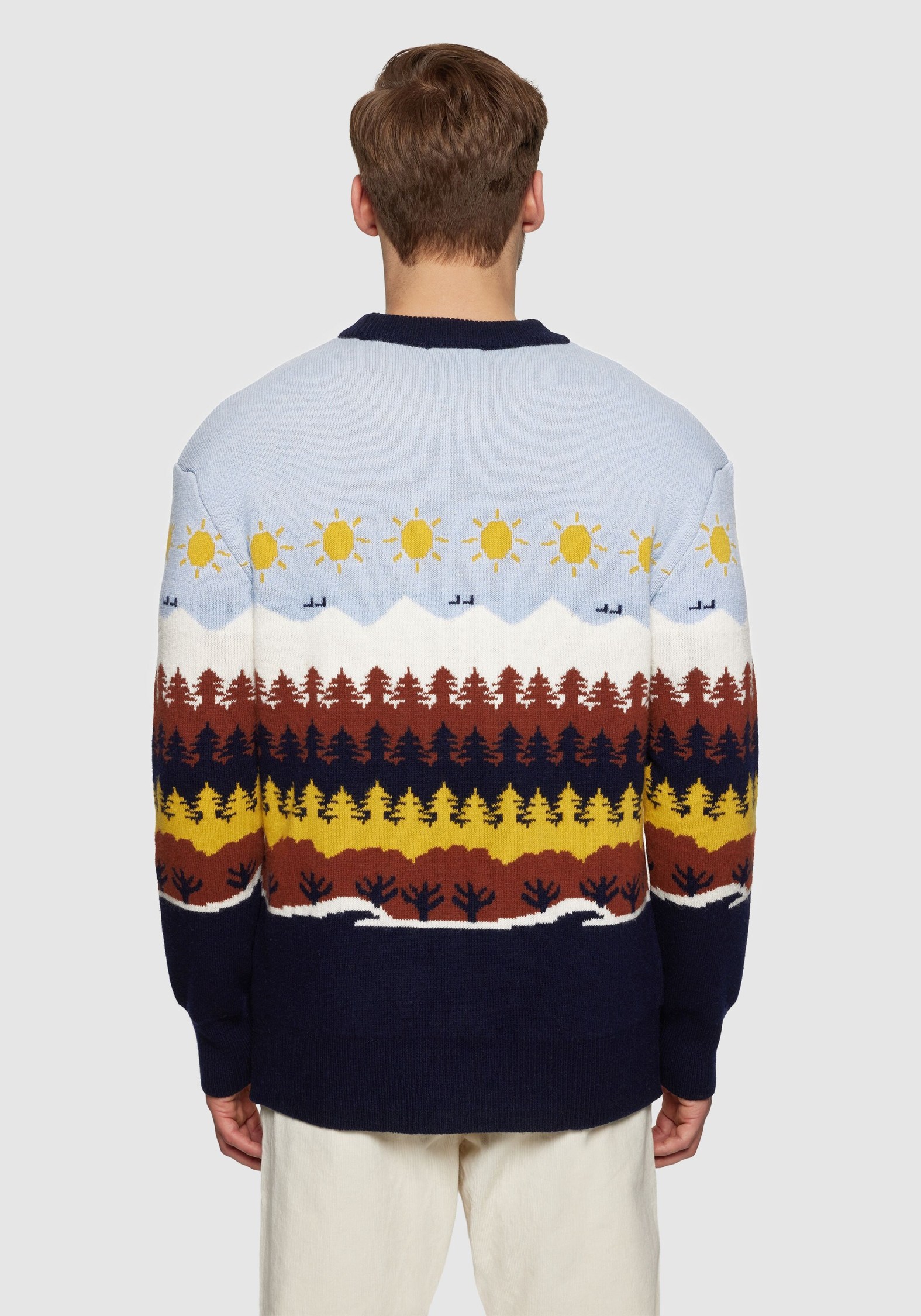 Knowledge Cotton Apparel Strickpullover Faroe Island Crew Neck Multi Color AOP