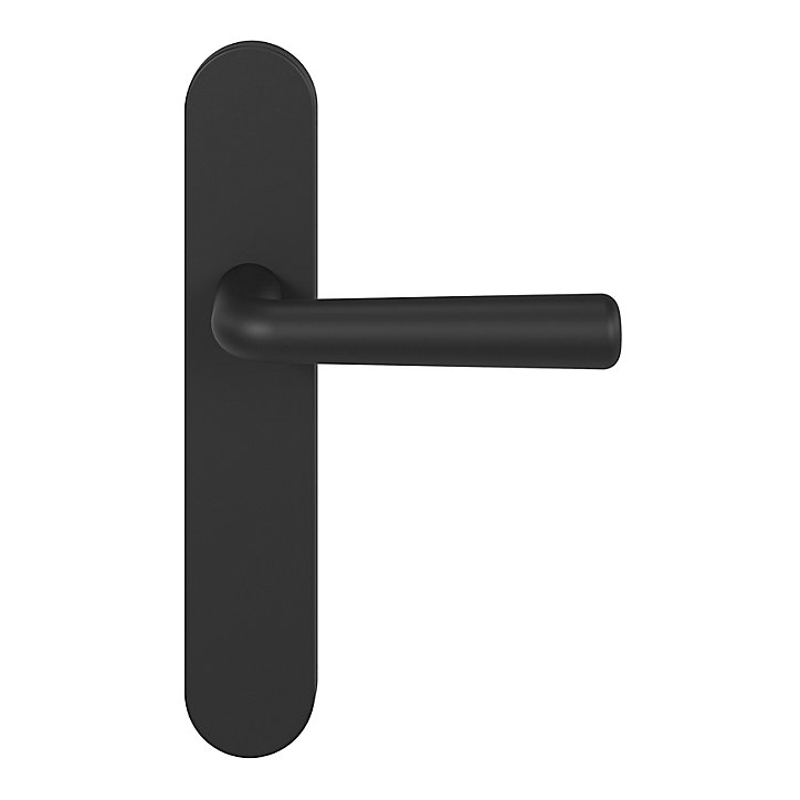 Ensemble poignée sur plaque rond GoodHome Dizel effet nickel mat noir L.121.5mm x l.42mm entraxe 165-195mm