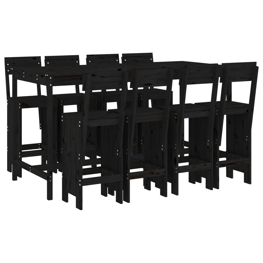 Ensemble de bar de jardin 9 pcs noir bois de pin massif