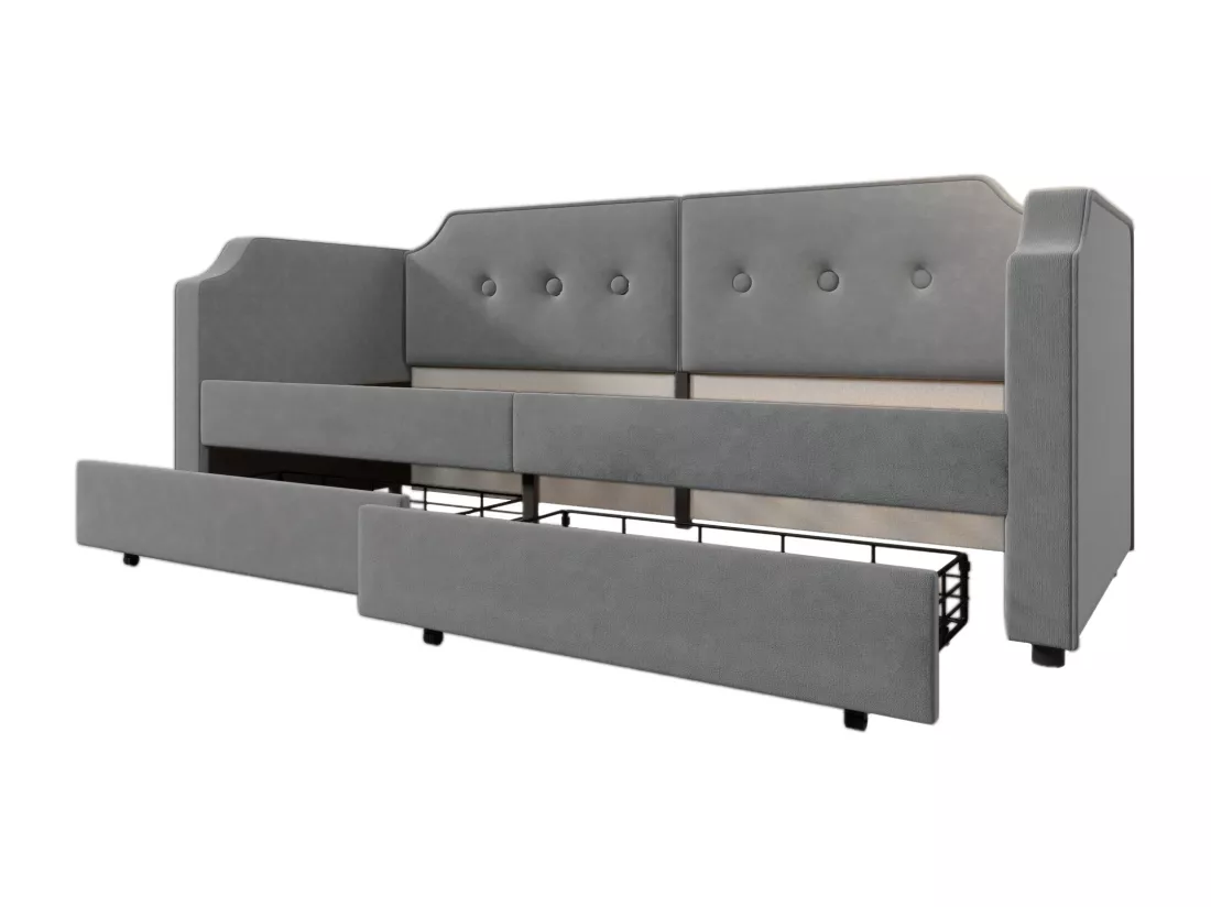 Lit banquette 90x200cm en velours - avec fonction recharge et LED - avec sommier à lattes - Gris